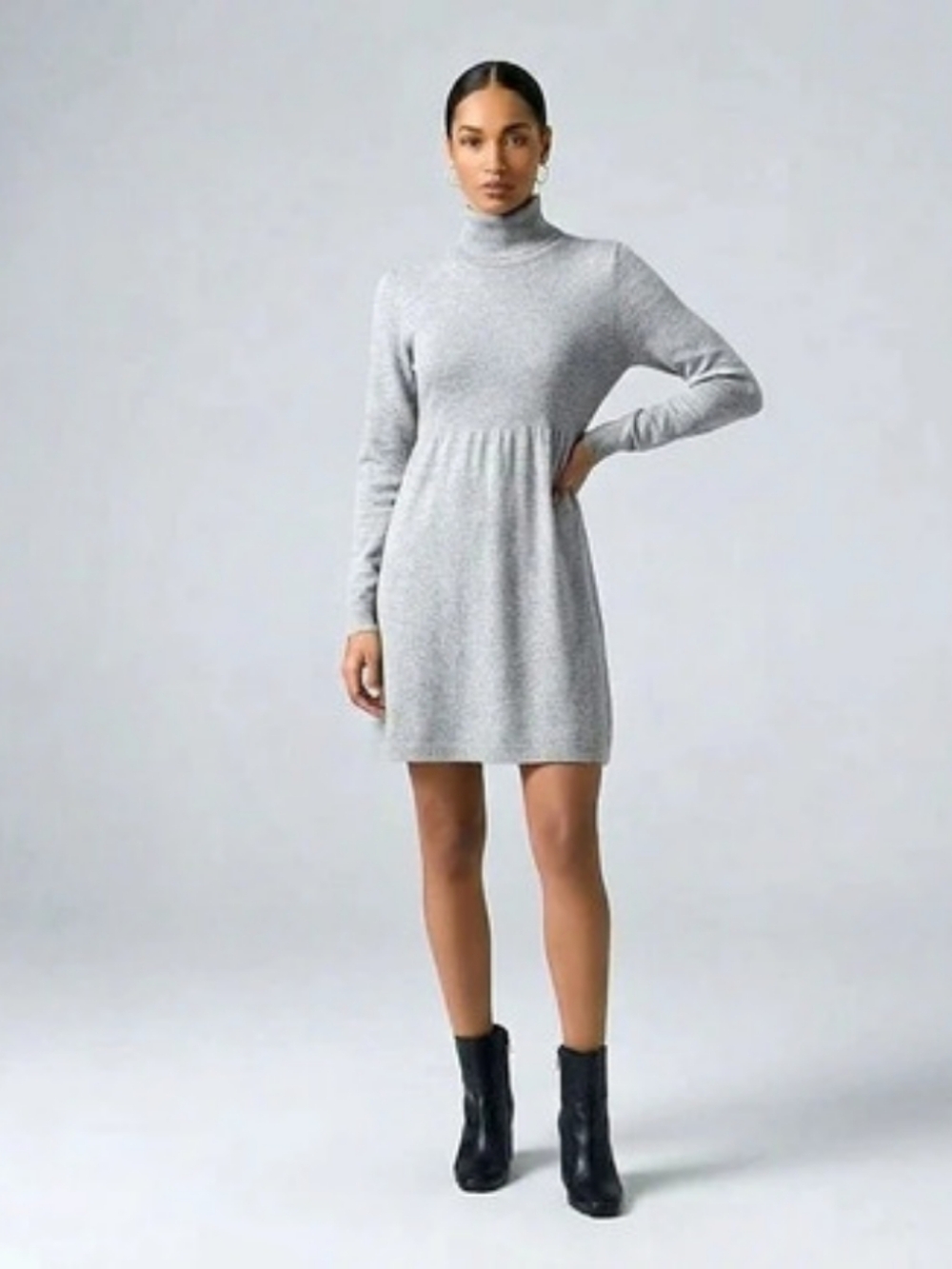 Exist Gray Turtleneck Long Sleeve Knit Sweater Dress Empire Waist Medium